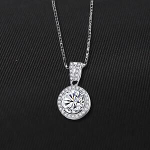1 Ct Moissanite Halo Pendant Necklace Rhodium Plated Stamped 925 Sterling Silver